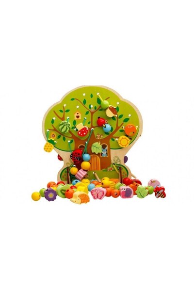 Picodino Educational Wooden Toy - Tree with Threaded Fruits, 102 pieces