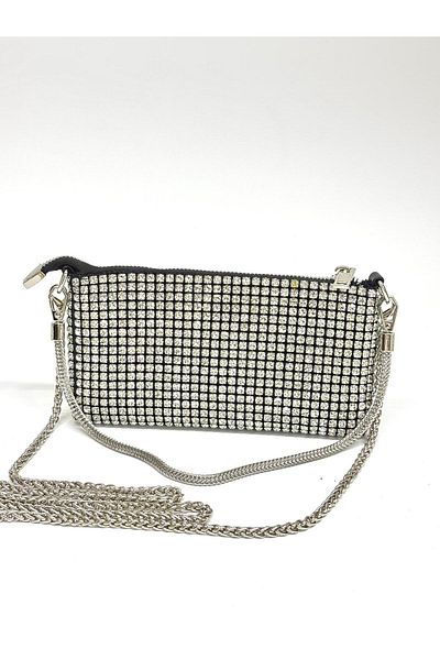 NAZART Women's Luxury Stone Diamond Black Evening Dress Clutch Chain Strap Hand Wedding Engagement Evening Bag