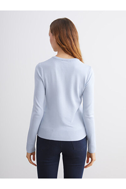 LC Waikiki Blue Crew Neck Women's Knitwear Cardigan