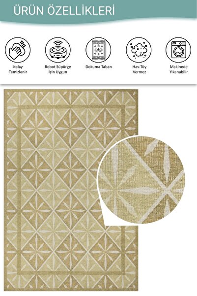 ARTLOOP Nora Yeşil/ Sarı Geometrik Desenli Dokuma Tabanlı Modern Şönil Halı AL 504