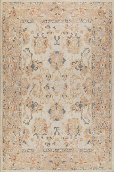 ARTLOOP Relic Krem / Sarı Vintage Dokulu Klasik Desenli Dokuma Tabanlı Şönil Halı AL 496