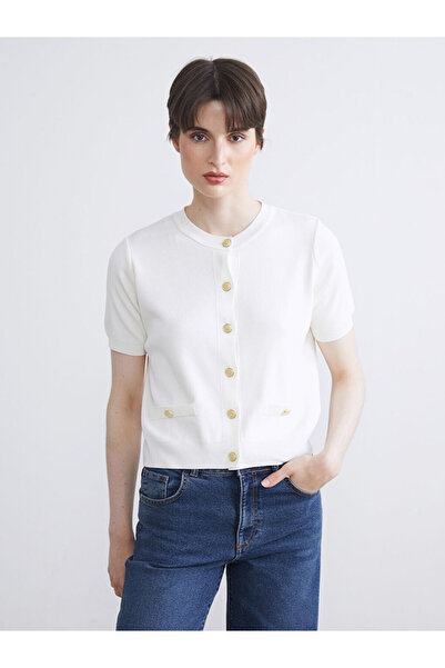 LC Waikiki Cardigan de damă cu guler rotund ecru