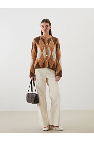 LC Waikiki Bisiklet Yaka Baklava Desenli Kadın Triko Hırka