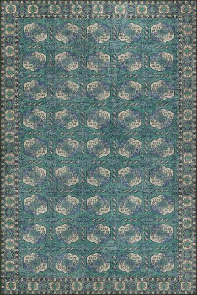 ARTLOOP Relic Yeşil / Mavi Vintage Dokulu Klasik Desenli Dokuma Tabanlı Şönil Halı AL 472