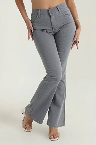 geenz manifacture Blue-Grey Women's Miya Flared Jeans High Waist Jeans (Extra Comfortable)