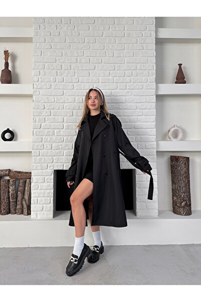 Ekim Store Kruvaze Kemerli Uzun Basic Trençkot