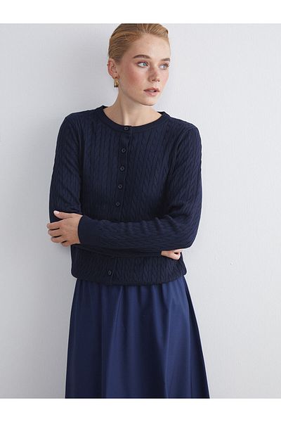 LC Waikiki Quality Parts from Celebi Store |   Crew Neck Self Patterned Women's Knitwear Cardigan