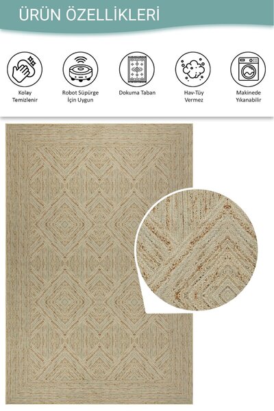 ARTLOOP Nora Yeşil Geometrik Desenli Dokuma Tabanlı Modern Şönil Halı AL 525