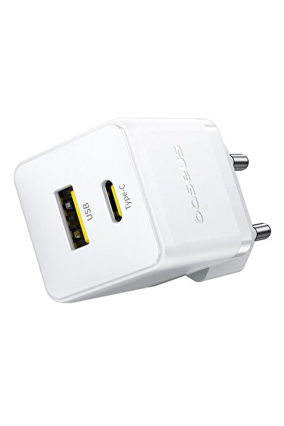 Baseus Charger EU 2 in 1 USB, Type-C, 1m, 30W - Palm (P1011160A213-00) - Moon White