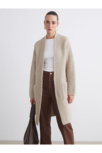 LC Waikiki Beige Shawl Collar Patterned Women's Knitwear Cardigan