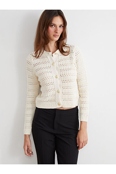 LC Waikiki Stilinizi Bize Bırakın | Bisiklet Yaka Ajurlu Kadın Triko Hırka