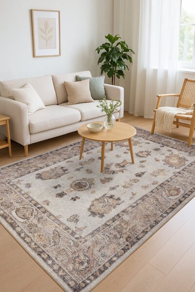 ARTLOOP Relic Krem Vintage Dokulu Klasik Desenli Dokuma Tabanlı Şönil Halı AL...