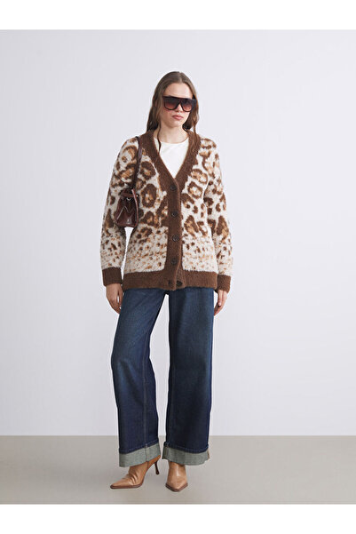 LC Waikiki V-Neck Patterned Women's Knitwear Cardigan