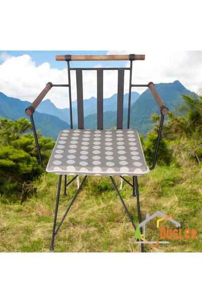 DÜŞLER EV TEKSTİLİ 40X40 Cream Polka Dot Brown Water and Stain Repellent Zippered Lace Cream Piping Chair Cushion