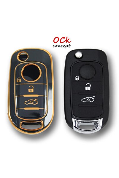 ock concept Fiat Egea Sustalı Box Black Auto Key Remote Case Cover Auto Keychain
