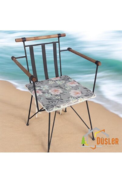 DÜŞLER EV TEKSTİLİ 40x40 Крісло з квітковим візерунком, антрацитово-сірий атл...