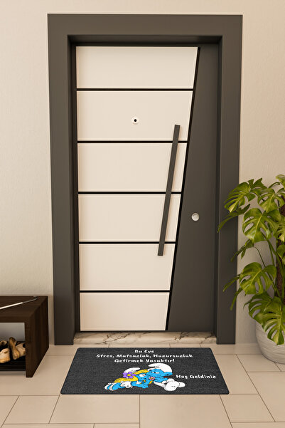 Dormot Yüksek Kaliteli Dijital Baskı Siyah, Şirine, Stres Getirmek Yasaktır Temalı Kapı Önü Paspası