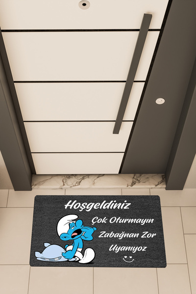 Dormot Yüksek Kaliteli Dijital Baskı Siyah, Uykucu, Stres Getirmek Yasaktır Temalı Kapı Önü Paspası
