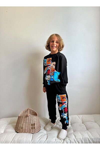 NUR BEBE Dinosaur Printed Boys' Double Tracksuit Set