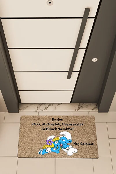 Dormot High Quality Digital Printing Brown, Smurfette, It Is Forbidden to Bring Stress Themed Door Mat