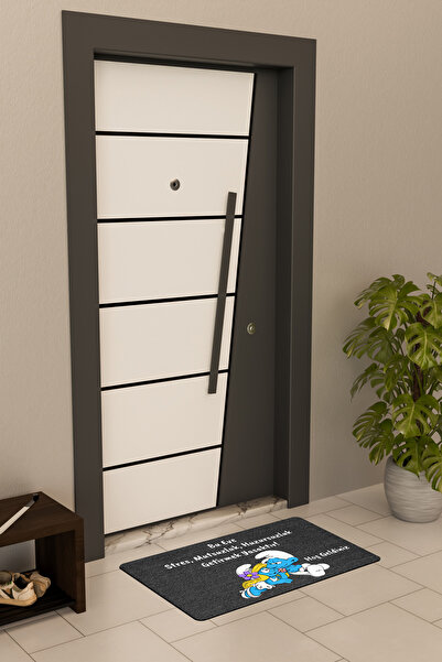 Dormot Yüksek Kaliteli Dijital Baskı Siyah, Şirine, Stres Getirmek Yasaktır Temalı Kapı Önü Paspası