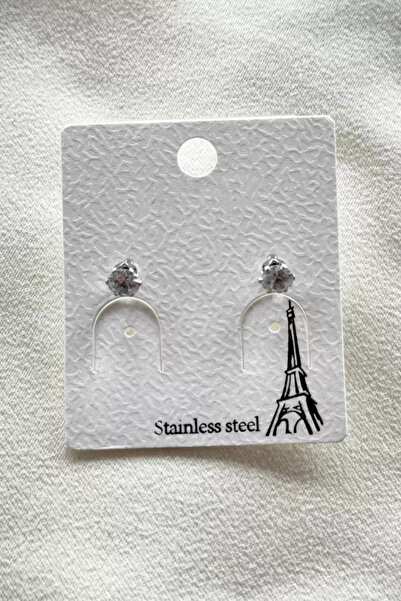 Silay mağaza Silver Color Single Detailed Steel Earrings (Pair)