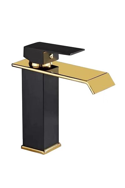 OEM Bathroom Sink Faucet, Waterfall, Gold Finish, Sink Mount, Modern Design, MZ-6006, Black