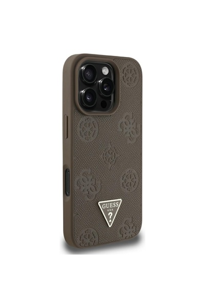 Guess Case for iPhone 16 Pro Max - Peony Grained Hot Stamp Triangle MagSafe (GUHMP16XPGBTMW) - Brown