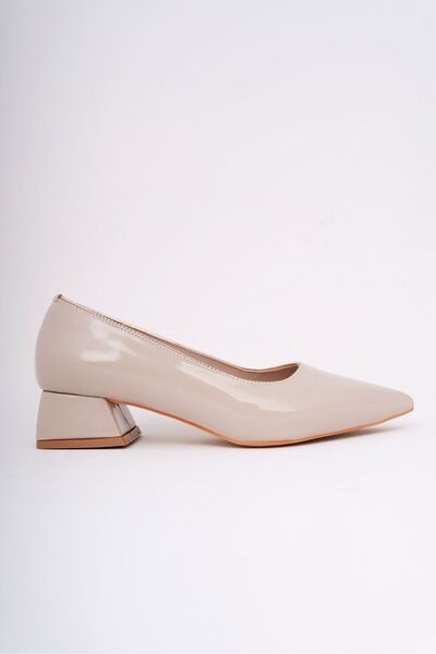 VİP SMR MODA Babet Women's Daily Comfortable Pointed Toe Gold Leather Detailed 3 cm Heels