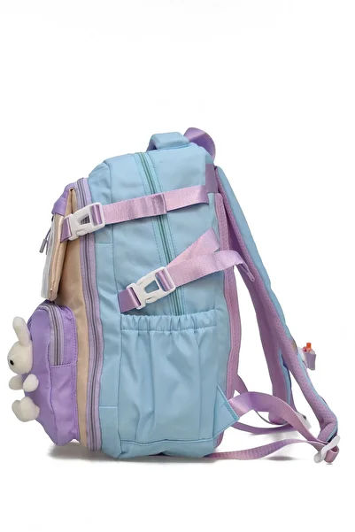 Fillikutum Korean Style Primary School Backpack with Rabbit Figure – Multi-Compartment, Side Water Bottle Pocket Detail, Durable