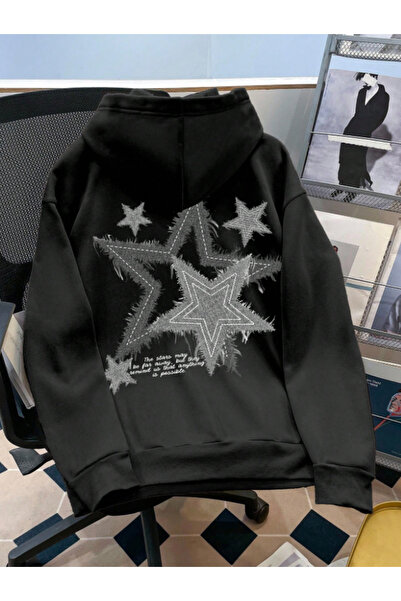 Framgan Unisex Y2k Erkek/Kadın Star Yıldız Baskılı Kapüşonlu Pamuklu Pinteres...