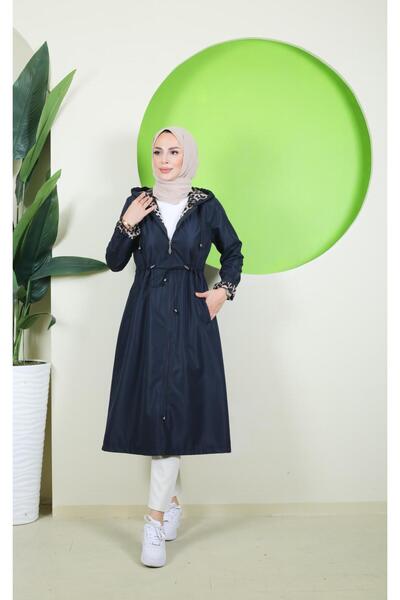 Vibeys Moda Women's Trench Coat with Leopard Pattern Inside and Self-Lining