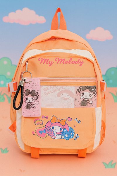 Fillikutum Orange My Melody Character School Backpack – Korean Style, Sanrio Kawaii School Bag