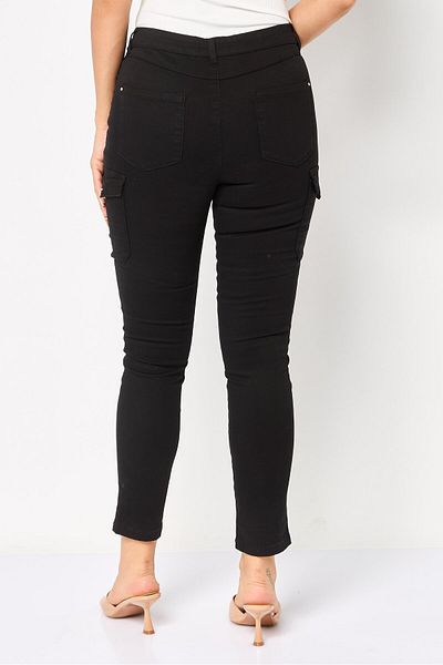 MOHITO Women Regular Fit Solid Stretchable Cargo Jeans, Black