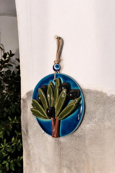 Revard Home Nazar Boncuklu Doğal Zeytin Ağaçlı Seramik El Yapımı Dekoratif Du...