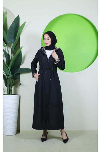 Vibeys Collection Full Length Plus Size Women's Trench Coat with Leopard Pattern Inside and Self-Lining