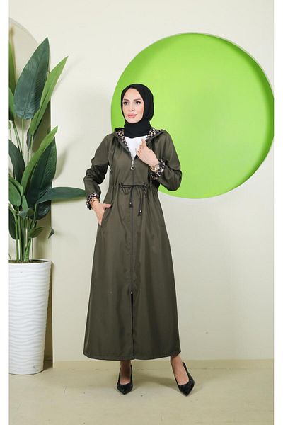 Vibeys Collection Full Length Plus Size Women's Trench Coat with Leopard Pattern Inside and Self-Lining