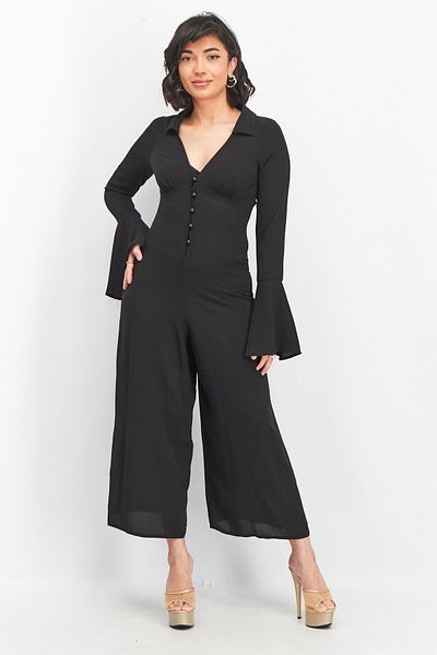Asos Design Women Textured Long Sleeve Jumpsuit, Black