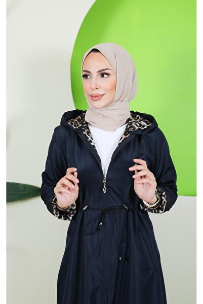 Vibeys Collection Full Length Plus Size Women's Trench Coat with Leopard Pattern Inside and Self-Lining