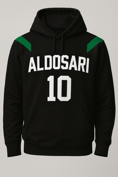 CLASSY.MODA سويت شيرت بقلنسوة بتصميم 3 خيوط للمنتخب السعودي سالم الدوسري رقم 10