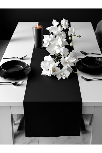 JACA Scuba Fabric Textured Worry-Free Stain-Proof Black Long Runner