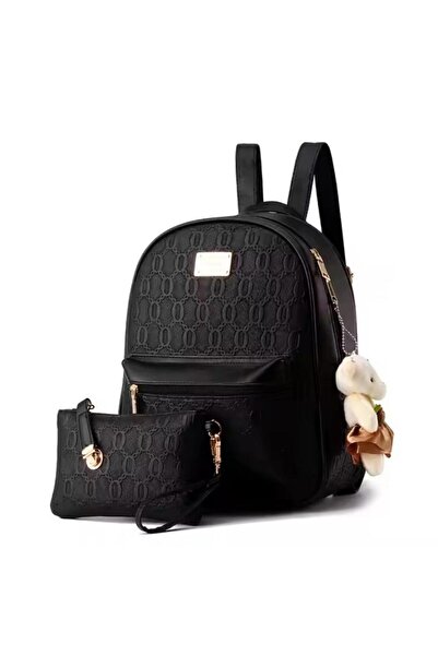 Generic Leather Wallets & Backpacks Black Casual Backpacks Preppy School Bags 2 Pack