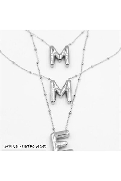 SepetBudur Set of 24 Letter Necklaces - Silver