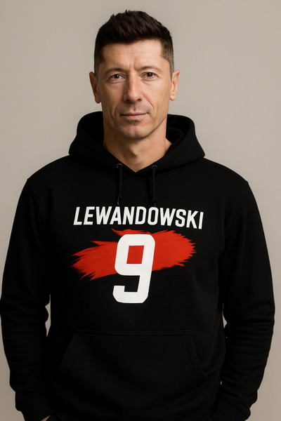 CLASSY.MODA Lewandowski Number 9 Hooded Kangaroo Pocket Sweatshirt – Poland Football Star Design