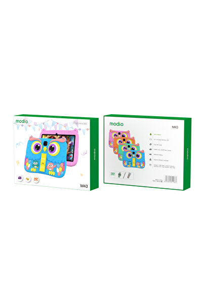 Modio جهاز لوحي للأطفال M43، شاشة 10.1 بوصة عالية الدقة IPS، ثنائي الشريحة، كاميرات 5 ميجابكسل + 8 ميجابكسل، بطارية 8000 مللي أمبير/ساعة، أندرويد، جراب Owl
