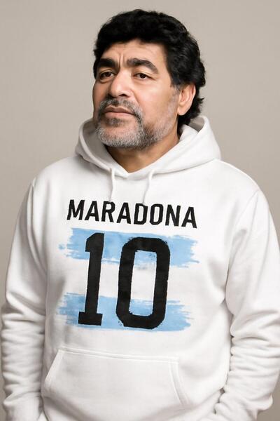 CLASSY.MODA Maradona Number 10 Hooded Kangaroo Pocket Sweatshirt – Argentina Football Legend Design