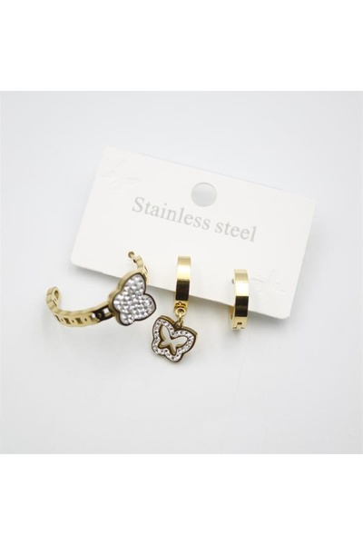 SepetBudur 3-Piece Butterfly Earrings - Gold