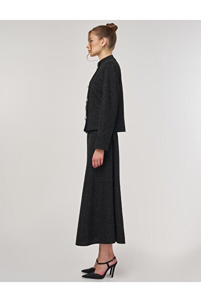 Kayra Button Detailed Skirt Suit Black