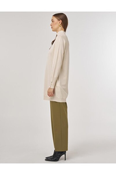 Kayra Turtleneck Basic Viscose Knitwear Tunic Cream