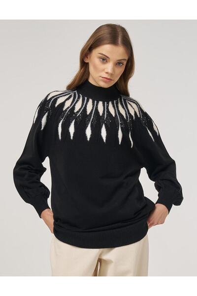 Kayra Balloon Sleeve Knitwear Tunic Black